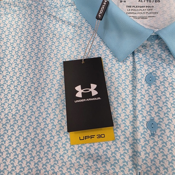 Under Armour Playoff 3.0 Printed‎ Golf Polo Shirt Men's Size XL New Sky Blue - Picture 5 of 12